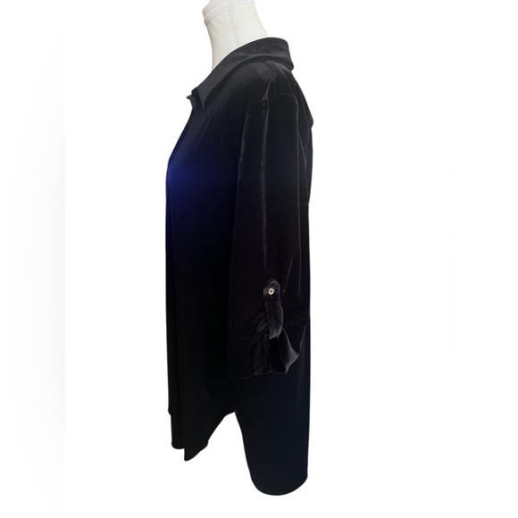 Calvin Klein Blouse Size Large Black Velvet Button Up Whimsigoth Witchy Holiday - Picture 5 of 12